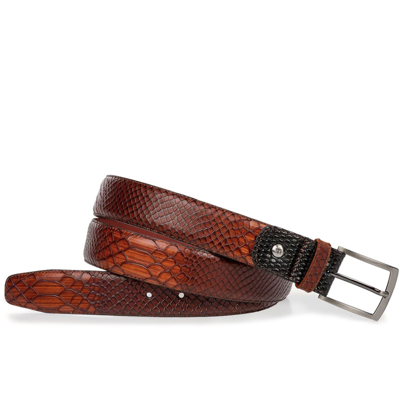 Floris van Bommel Riem Cognac Reptielprint - Essential herenschoenen van tijdloze elegantie